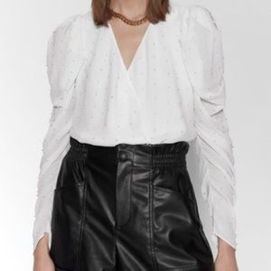 Zara Pearl Wrap Bodysuit (S, White)